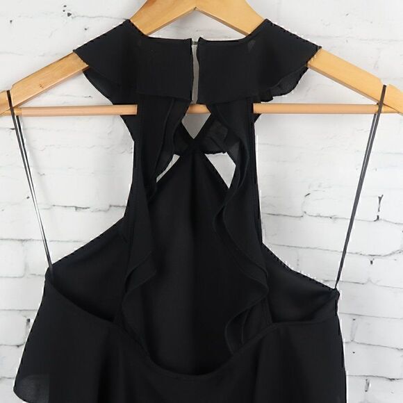 ZARA BLACK RUFFLE NECK SLEEVELESS BODYCON MIDI DRESS SIZE SMALL NWT - Picture 9 of 11
